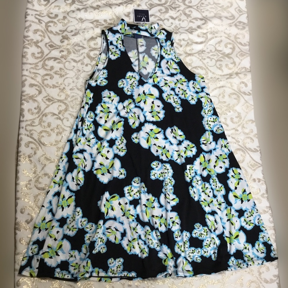 KAARI Blue Floral Abstracts flare dress